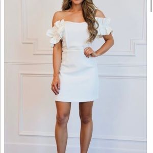White ruffle off shoulder mini dress - bride